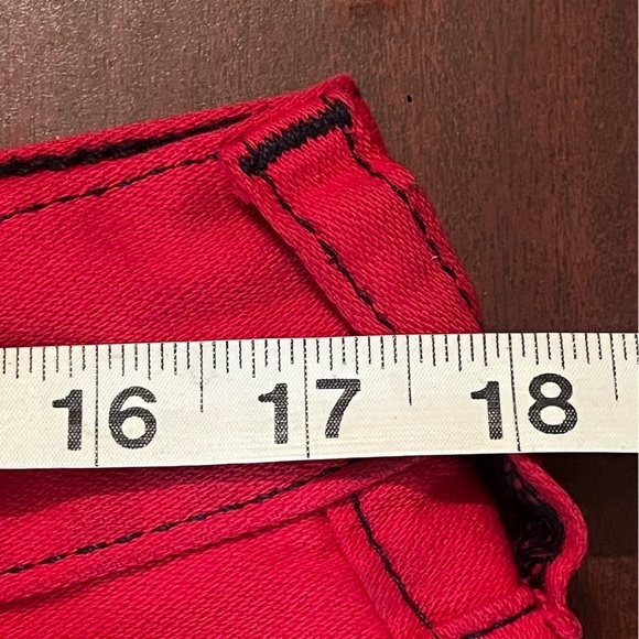 True Religion Red Mens Motto Denim Jeans Sz 32 Red Straight Leg - Picture 9 of 13